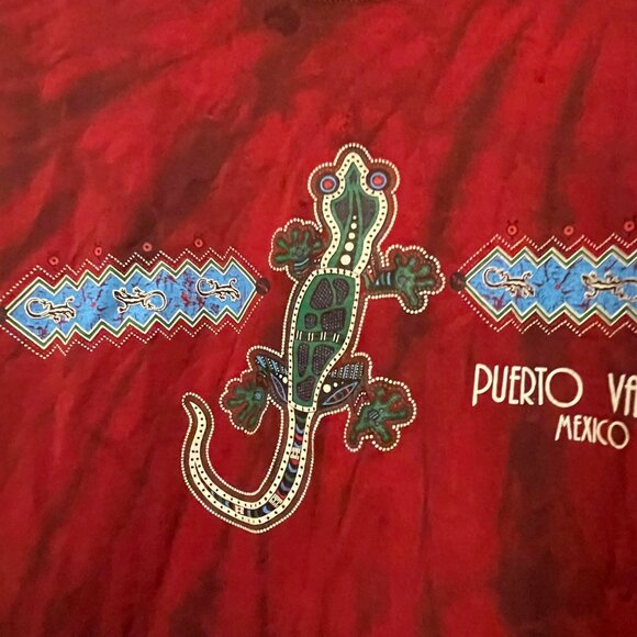 Puerto Vallarta Mexico Red Tie-Dye Sleeveless T-Shirt With Gecko Graphic - Picture 4 of 11